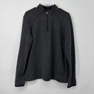 PrAna 1/4 Zip Pullover Sweater Wool Blend Gray Logo Mens Large